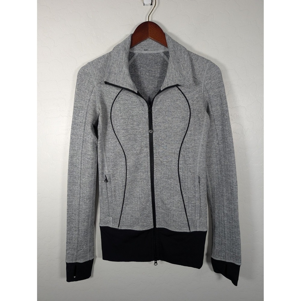 Lululemon Jacket Womens 4 Gray Herringbone Full Zip‎ Thumbholes Pockets
